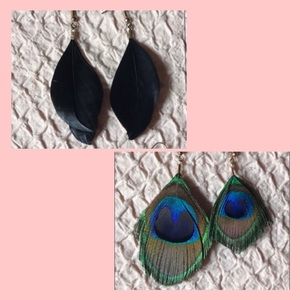 2 feathered pairs of earrings